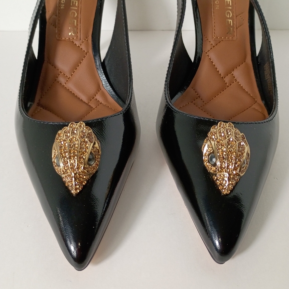 Kurt Geiger London Large Eagle Head Black Patent Leather Slingback Pumps - Picture 3 of 13